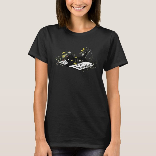 Cat cute book flower plant  book  cat kitty kitten T-Shirt (Vorderseite)