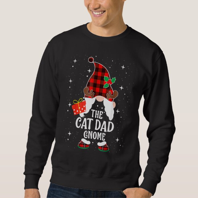 Cat Dad Gnome Buffalo Plaid Matching Family Christ Sweatshirt (Vorderseite)