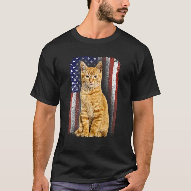 Cat Dad Mom 4th Of July Retro American Flag Kitten T-Shirt (Vorderseite)
