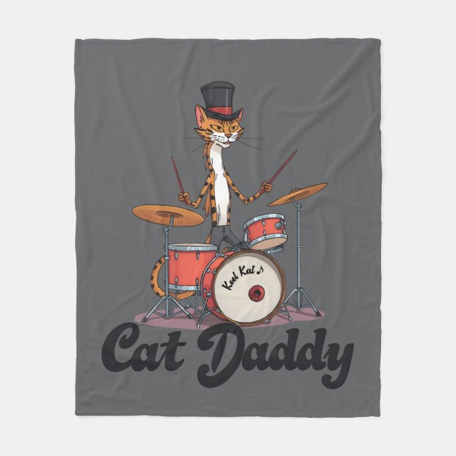 Cat Daddy Musician Drummer | Tabby Cats Art Lover Fleecedecke (Vorderseite)