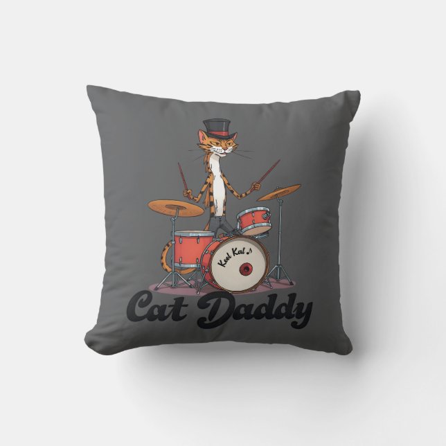 Cat Daddy Musician Drummer | Tabby Cats Art Lover Kissen (Vorderseite)