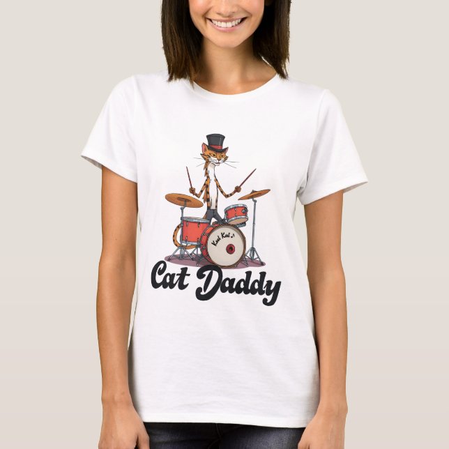Cat Daddy Musician Drummer | Tabby Cats Art Lover T-Shirt (Vorderseite)