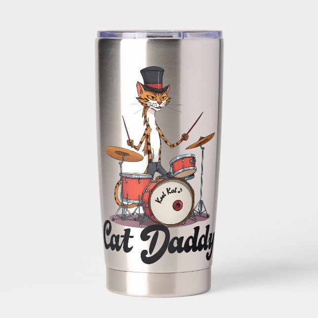 Cat Daddy Musician Drummer | Tabby Cats Art Lover Thermobecher (Vorderseite)