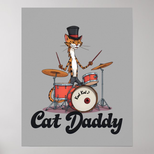 Cat Daddy Musician Drummer | Tabby Cats Lover Art Poster (Vorne)
