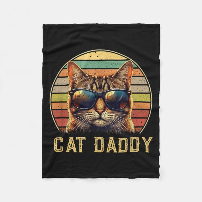 Cat Daddy Retro 70er 80er Schwarze Katze Männer Lu Fleecedecke (Vorderseite)