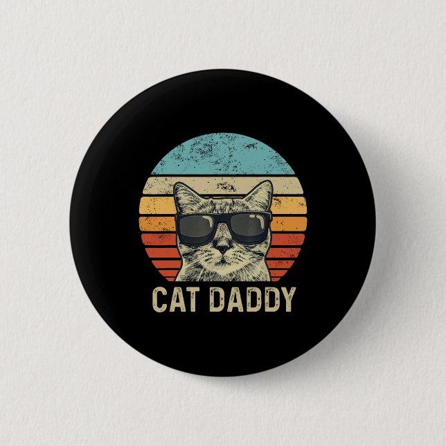 Cat Daddy Retro Cat Sonnenbrille Cool Cat Dad Gesc Button (Vorderseite)