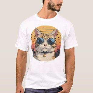 Cat Daddy Sonnenbrille Sonnenuntergang Retro Fell T-Shirt