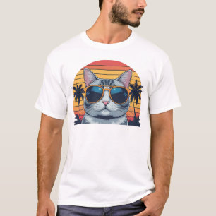 Cat Daddy Sonnenbrille Sonnenuntergang Retro Fell T-Shirt