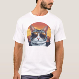 Cat Daddy Sunglasses Sunset Retro Fur Dad Papa T-Shirt
