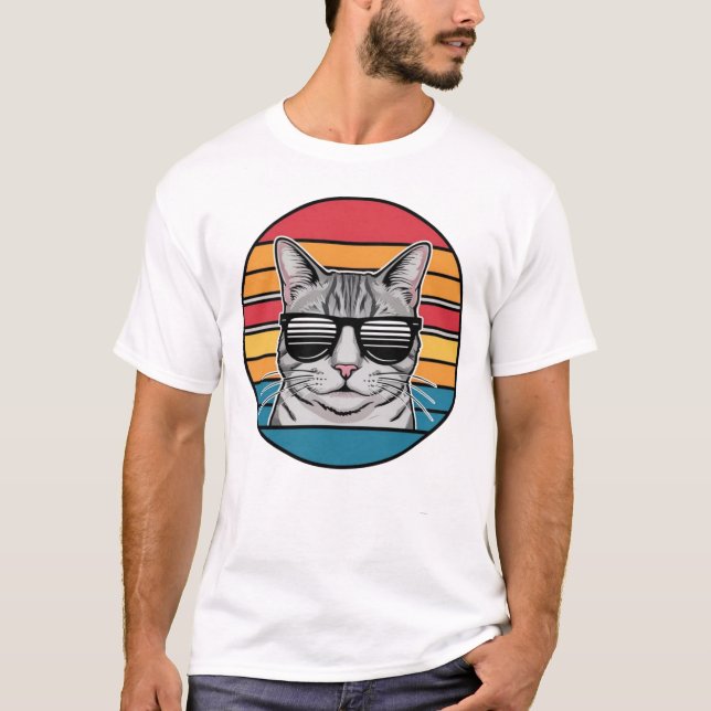 Cat Daddy Sunglasses Sunset Retro Fur Dad Papa T-Shirt (Vorderseite)