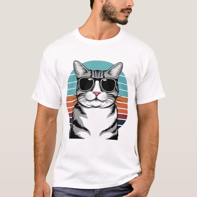 Cat Daddy Sunglasses Sunset Retro Fur Dad Papa T-Shirt (Vorderseite)