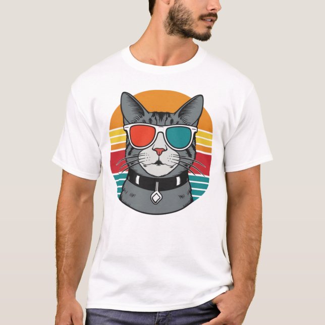 Cat Daddy Sunglasses Sunset Retro Fur Dad Papa  T-Shirt (Vorderseite)