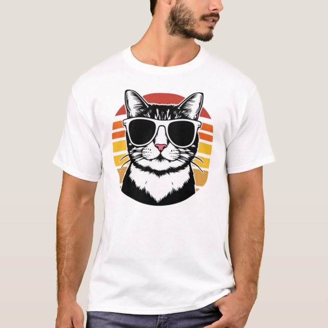 Cat Daddy Sunglasses Sunset Retro Fur Dad Papa T-Shirt (Vorderseite)