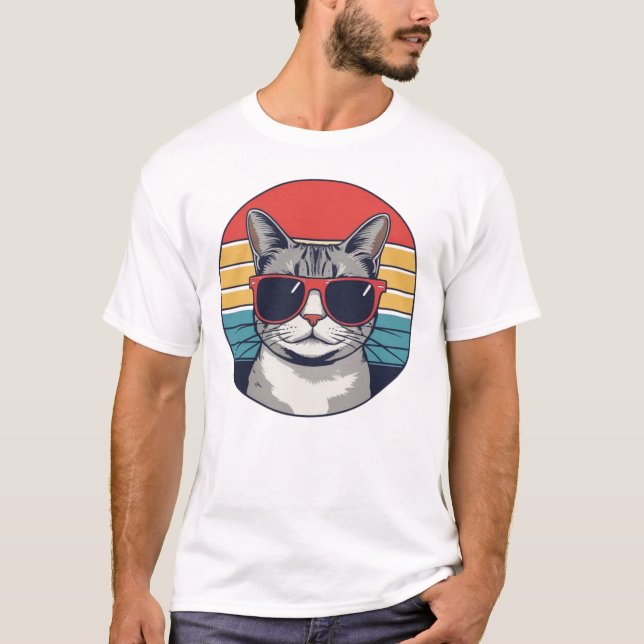 Cat Daddy Sunglasses Sunset Retro Fur Dad Papa  T-Shirt (Vorderseite)