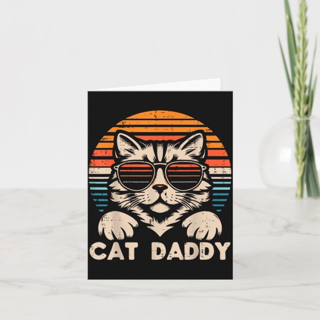 Cat Daddy Sungles Sunset Retro Fur Dad Papa Kitten Karte (Vorderseite)