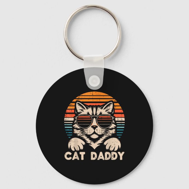 Cat Daddy Sungles Sunset Retro Fur Dad Papa Kitten Schlüsselanhänger (Vorderseite)