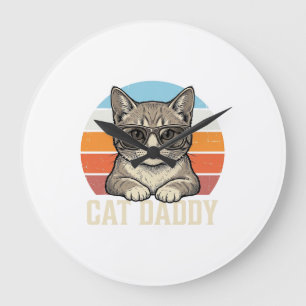 Cat Daddy Vintage Sonnenuntergang Coole Katze-Shir Große Wanduhr