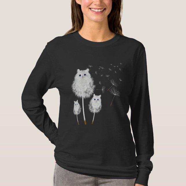 Cat Dandelion Blume Pflanze und Katzen Hausbesitze T-Shirt (Vorderseite)