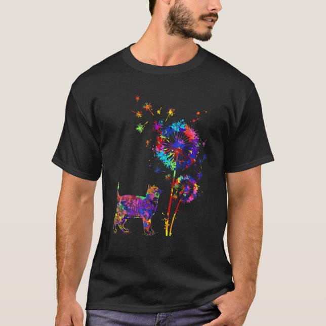 Cat Dandelion Blumen Cat Watercolor Men Women T-Shirt (Vorderseite)