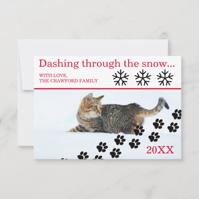 Cat Dashing Through the Snow - 3x5 Weihnachtskarte Einladung (Vorderseite)