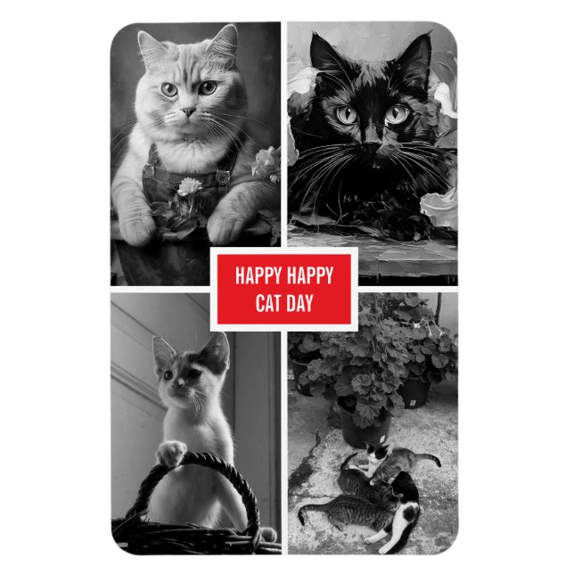 cat day black white red  magnet (Vertikal)