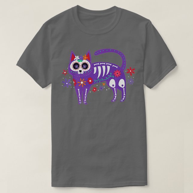 Cat Day of Dead Skeleton Calavera Hall T-Shirt (Design vorne)