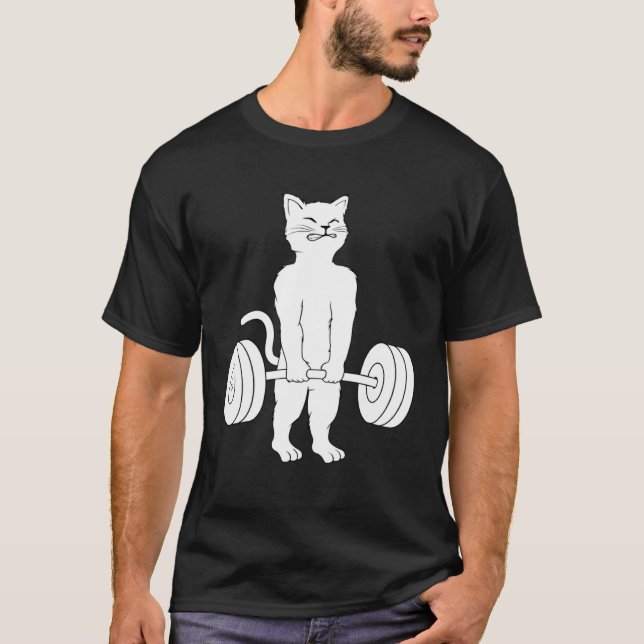 Cat Deadlif Powerlifting Kitty Weightlifting Cat T-Shirt (Vorderseite)