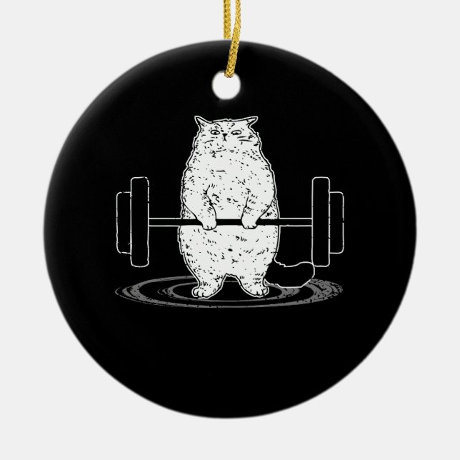 Cat Deadlift Powerlift Kitty Muskel Niedliche Katz Keramik Ornament (Vorne)