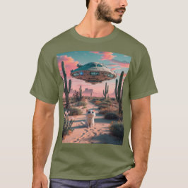 Cat Desert UFO Fatigue Green T - Shirt
