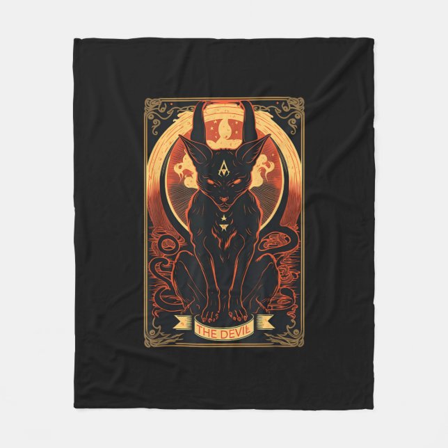Cat Devil Tarot Card Grafik Illustration Fleecedecke (Vorderseite)