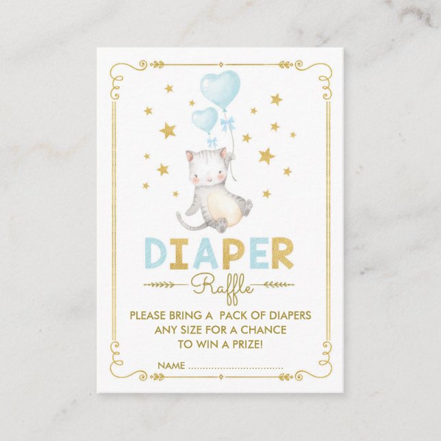 Cat Diaper Raffle Boy Kitten Blue Gold Baby Beilag Begleitkarte (Vorderseite)