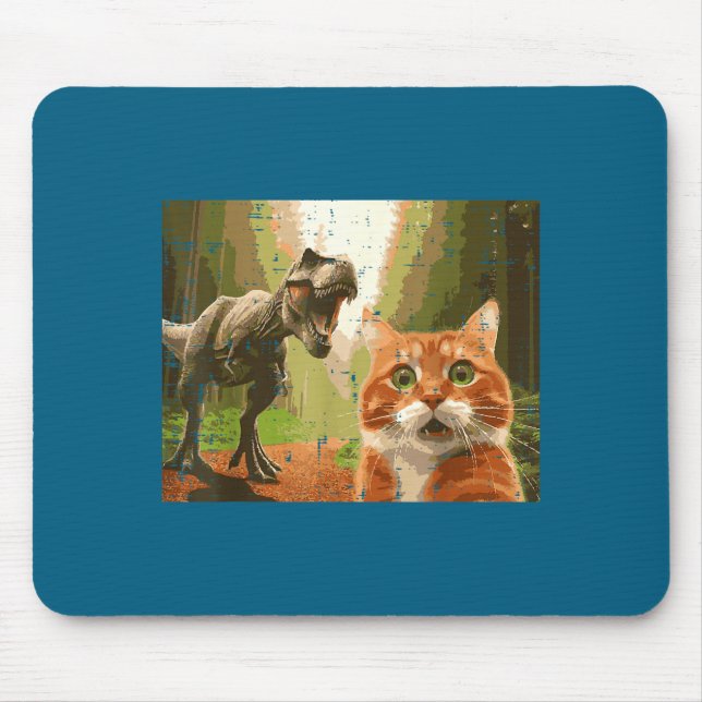 Cat Dinosaur Trex Selfie Funny Meme Humor Boys Gir Mousepad (Vorne)
