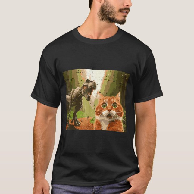 Cat Dinosaur Trex Selfie Funny Meme Humor Boys Gir T-Shirt (Vorderseite)