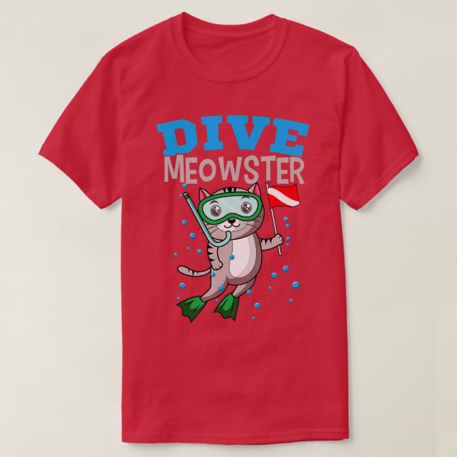 Cat Diver Meowster Scuba Diving Down Flaggenunterl T-Shirt (Design vorne)