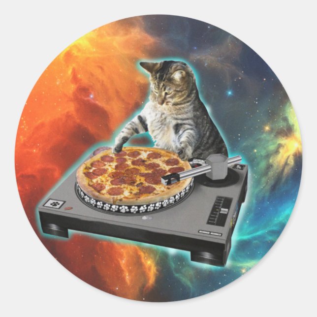 Cat dj disk jockey's sound table runder aufkleber (Vorderseite)
