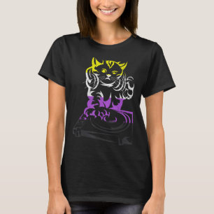 Cat Dj Music Lgbt Nichtbinäre Flag Agender Non Bin T-Shirt