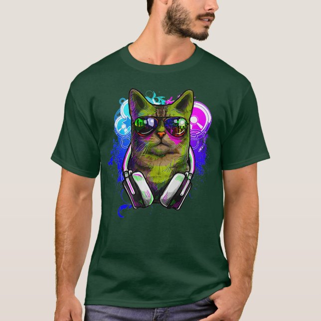 Cat DJ Shirt Rave DJ Cat Shirt EDM Rave Shirt (Vorderseite)