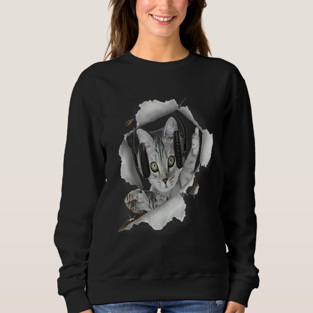 Cat Dj Torn Cloth Sweatshirt (Vorderseite)