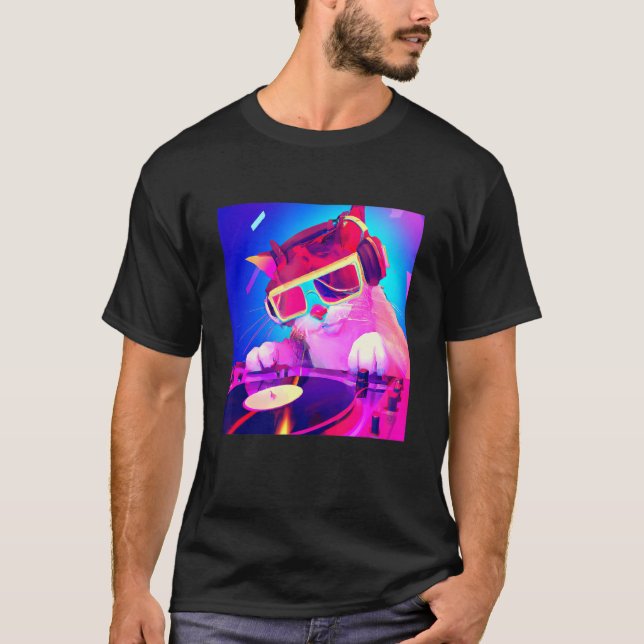 Cat DJ Vaporwave Ästhetische Männer Jungs Mädchen  T-Shirt (Vorderseite)