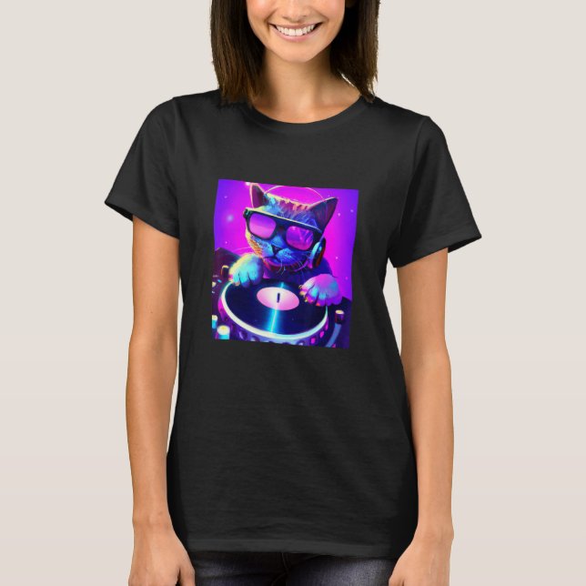 Cat DJ Vaporwave Ästhetische Männer Jungs Mädchen  T-Shirt (Vorderseite)