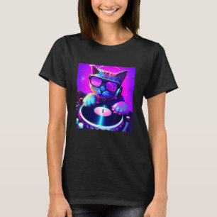Cat DJ Vaporwave Ästhetische Männer Jungs Mädchen T-Shirt