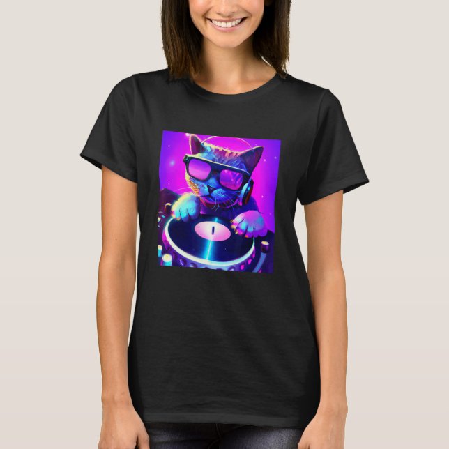 Cat DJ Vaporwave Ästhetische Männer Jungs Mädchen  T-Shirt (Vorderseite)