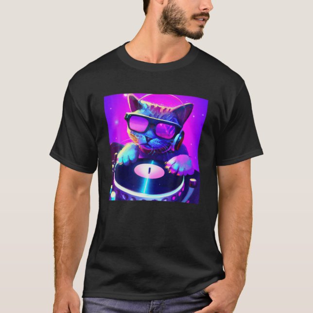 Cat DJ Vaporwave Ästhetische Männer Jungs Mädchen  T-Shirt (Vorderseite)