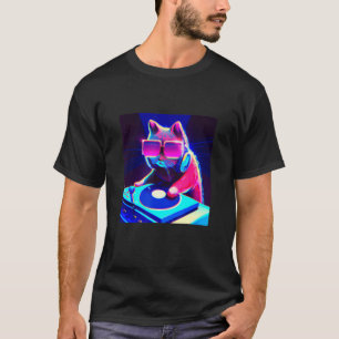 Cat DJ Vaporwave Ästhetische Männer Jungs Mädchen  T-Shirt