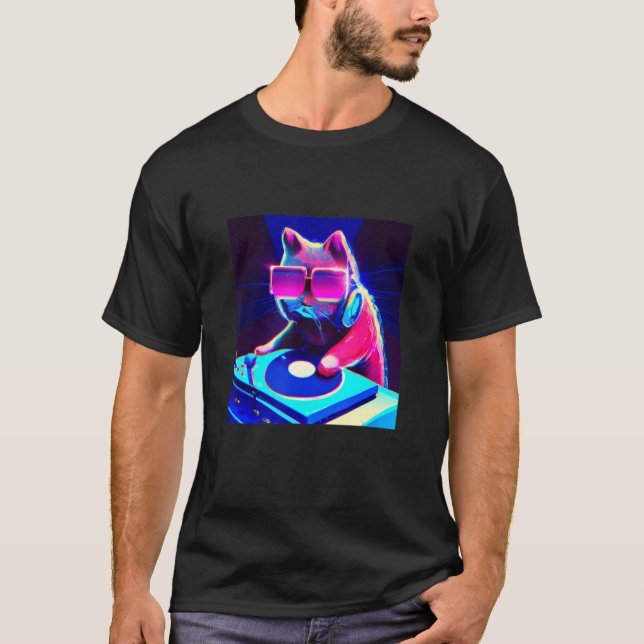 Cat DJ Vaporwave Ästhetische Männer Jungs Mädchen  T-Shirt (Vorderseite)
