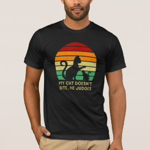 Cat Doesn't Bite He Judges Cat Kitten Humor 1 T-Shirt