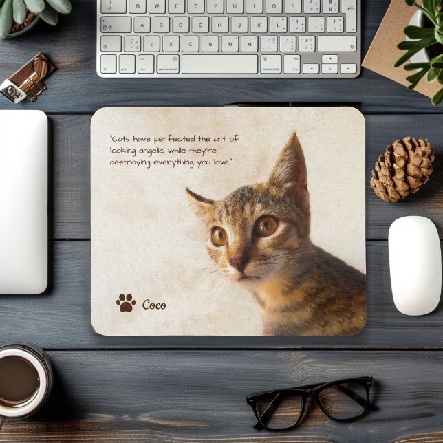 Cat Dog für benutzerdefinierte Fotos mit Vorgabe v Mousepad (Custom pet cat dog photos template with name and quote template)