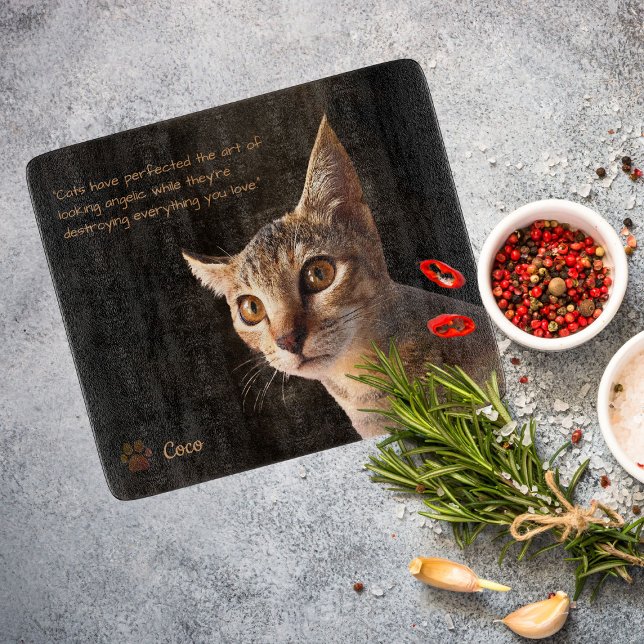 Cat Dog für benutzerdefinierte Fotos mit Vorgabe v Schneidebrett (Custom cat photo template glass cutting board)