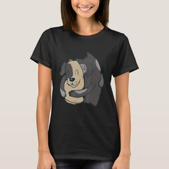 cat dog hug pet   store motif graphic design rando T-Shirt (Vorderseite)