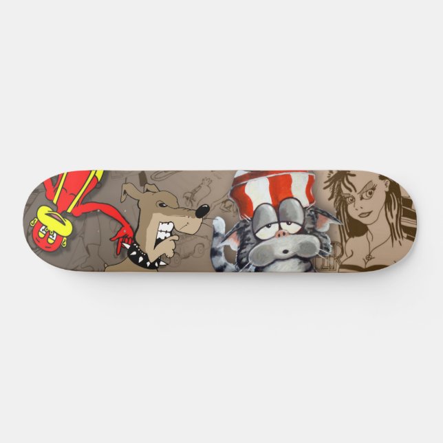 Cat Dog Monkey Girl Cartoon Skateboard Deck (Horizontal)